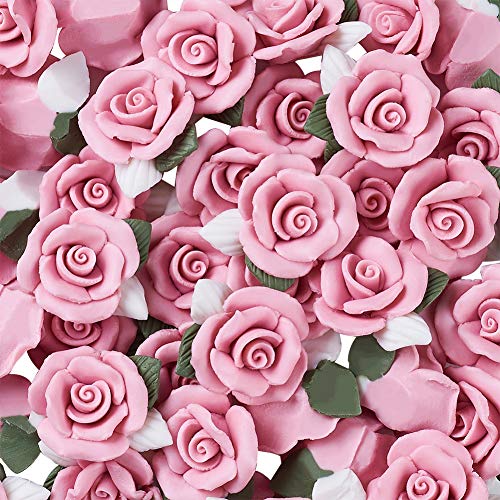 Beadthoven 20-Piece Flatback Pink Rose Handmade Porcelain Cabochons Flower Charms China Clay Beads Charms Jewelry Embellishment Supplies for Gluing DIY Jewelry Making Finding Supplies Stud Earring - color: 0Pink Clay Rose#23~25mm