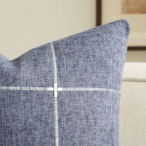 2 Packs Grid Embroidery Throw Pillow Covers 24x24in Navy Blue - color: Navy Blue, size: 24" x 24" (Pack of 2)