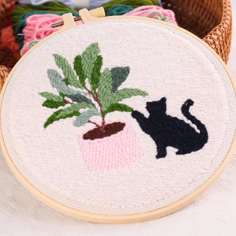 artcici Punch Needle Kit for Beginners with Plants Black Cat Pattern Tool and Yarn, Easy Embroidery Rug Hooking Set (Plant) - color: Plant