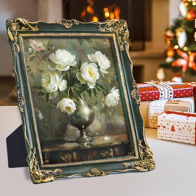 Saysmile Vintage 8x10 Picture Frame Green, Textured Antique Picture Frames with Embossed Flower Design, Ornate Frame for 8x10 Photo, Resin Antique Frames Tabletop & Wall Hanging, Home Decor - color: Green, size: 8x10