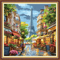 Fanxvivy Stamped Counted Cross Stitch Kits for Adults Printed Cross-Stitch Patterns 11CT Stamped or Counted Cross Stitching Embroidery Kit Needlepoint Kits-Eiffel Tower Street View 18x18 inch - color: Artkits12