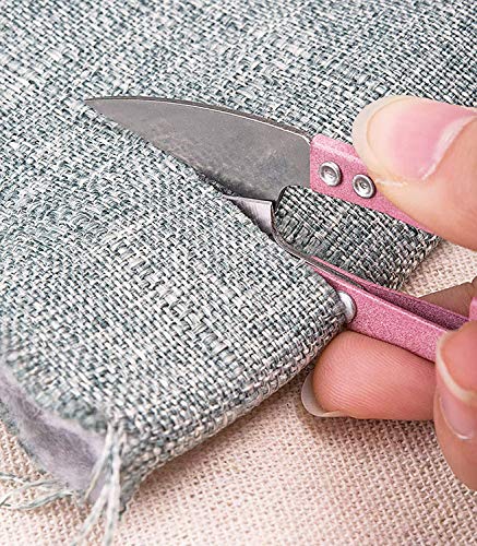2Pcs Multicolor Mini Sewing Scissors Clipper 2Pcs Leather Scissors Sheath Cover Small Embroidery Thread Thrum Yarn Trimming Nipper U-Shaded Craft Cross Stitch Scissor(Pink/Gray) - color: Pink/Gray