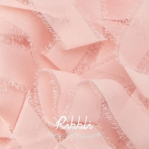 Ribbli Blush Pink Ribbon 1 Inch x 3 Rolls Total 24 Yards Pink Handmade Fringe Chiffon Silk Ribbon for Wrapping Wedding Invitations Bridal Bouquets DIY Crafts Home Decor - color: Blush Pink