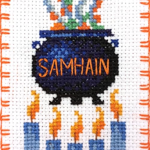 Povitrulya Cross Stitch Bookmark Kit Wheel of the Year: Samhain – Counted DIY Embroidery Set for Adults & Beginners, Witchy Pagan Wiccan Celtic Norse Needlework Gift - color: Samhain