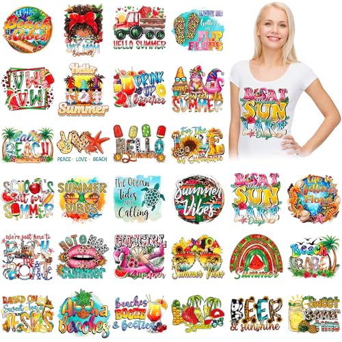 30 Pcs Summer Western Iron on Transfer Patches Mexico Tropical Vinyl Decals - style: Western Summer