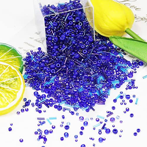100g Mix Tube Beads Bugle Beads,3500+pcs Glass Bulk Spacer Multi Size 2-6mm Glass Kit for Jewelry Making DIY Craft Bracelets Necklace Earring Making (Blue Mixed) - color: Blue Mixed, size: 2-6mm