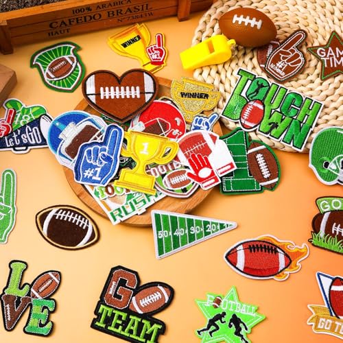 AUGSUN 36pcs Football Theme Iron on Patches Sports Embroidered Sew Applique - style: Football
