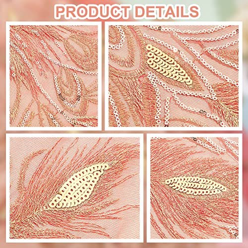 NBEADS Embroidery Lace Patches, Red Peacocks Tail Fabric Sequin Peacock Lace Applique with Paillette Sew on Patches Repair Patches for DIY Clothing Wedding Dressing Decoration - color: Red Peacocks Tail-1 Pc