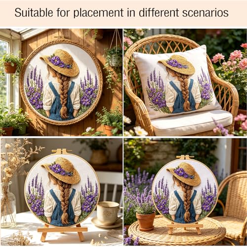 Qvthpv Embroidery Kit for Beginners, Floral Cross Stitch Set with Hoop - color: Backview