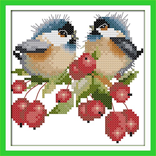 Howie's Cross Stitch Kits, 11CT Pre-Printed Pattern Embroidery Set Needlework, Full Range of Stamped Starter Kits(The Chatted Birds on Betties, 7.87 x 7.87 inch) - color: The Chatted Birds on Betties