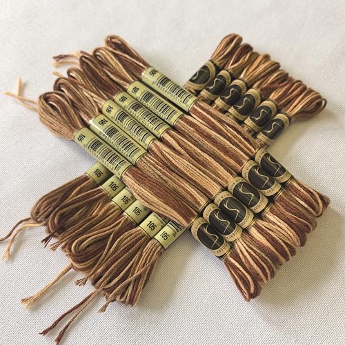 Magical Color Variegated Cross Stitch Thread Color Variations Embroidery Floss Pack, 8.7-Yard, Tan Brown, Pack of 12 Skeins