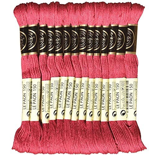 LE PAON Embroidery Floss, 14-Pack Six Strands 100% Long Staple Cotton Embroidery Thread, 8.7-Yard，Color Number：150,Dark Dusty Rose - color: 150