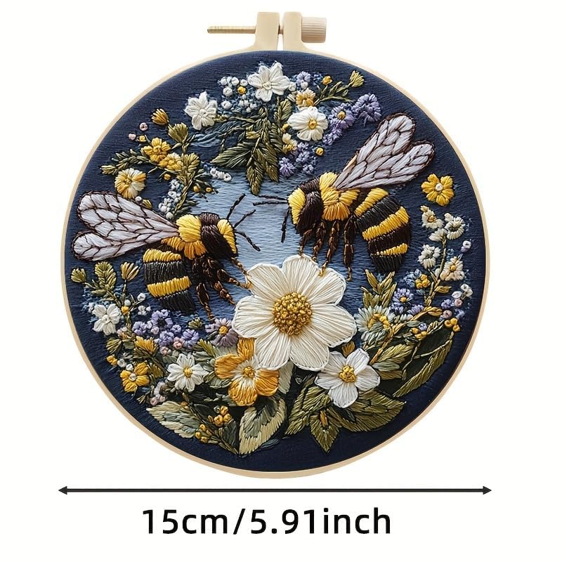 Embroidery Kit for Beginners,Adults DIY Starter Kit,Cross Stitching with Flower Stamped Patterns,Hoop,Tools,Colorful Threads with Needles-A - color: A-One Flower