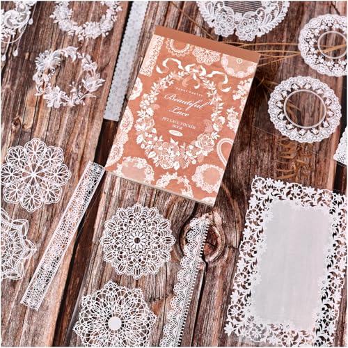 Lace Stickers for Scrapbooking, 30 Sheets Scrapbook Stickers Book for Wedding Invitations, Bridal Scrapbook Supplies, Transparent PET Stickers for Junk Journaling, Exquisite Lace Themed - color: Exquisite Lace