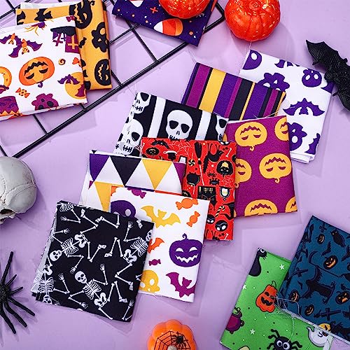 Irenare 100 Pcs 8 x 8 Inch Fall Fabric Squares Bundles Thanksgiving Fat Quarters Cotton Halloween Fabric by the Yard Cotton Quilting Maple Pumpkin Ghost Printed Sewing Patchwork for DIY Crafts - style: Skull