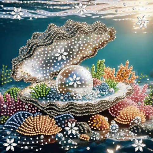 ZQEATRY Shell Pearls Special Shape Diamond Art Kits for Adults,5D Diamond Painting Kits for Beginner,DIY Diamond Crystal Rhinestones Gem Art Kits for Home Wall Decor 11.8 X 11.8inch - color: XJ121