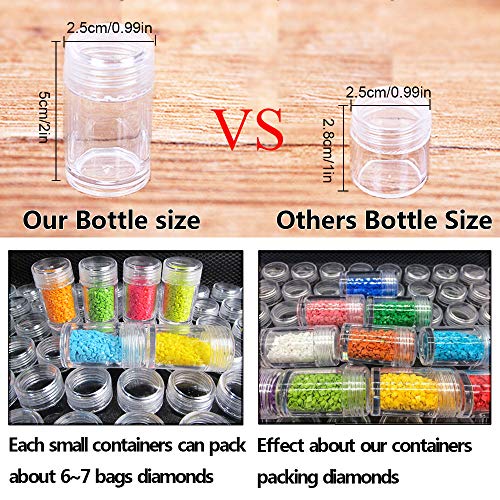 FUNDAFUL Diamond Painting Storage Containers, 60 Slots Diamond Art Accessories and Tools, Diamond Art Organizer with Diamond Painting Kits Shockproof Jars for Jewelry Beads (Pink)