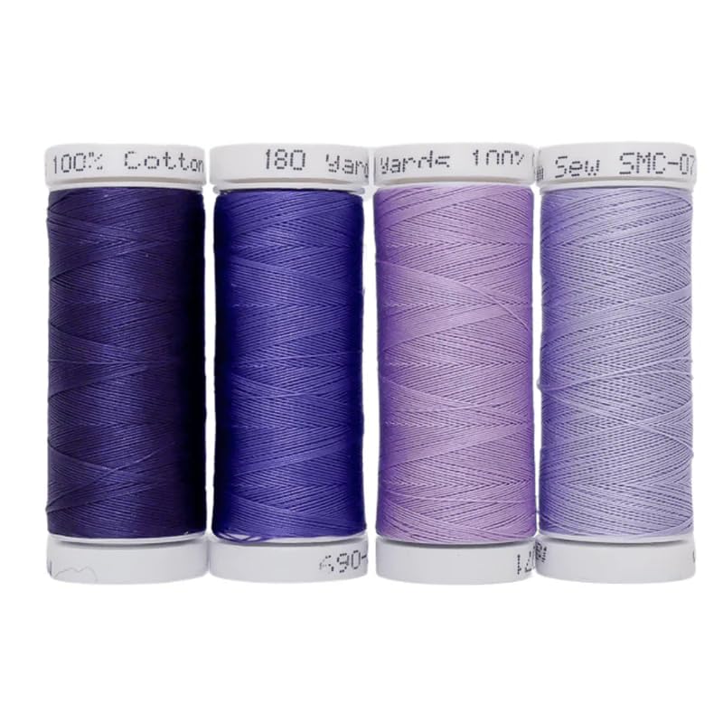 Madam Sew Cotton Thread Set – 8 Small Spools – 100% Cotton Thread for Sewing Machine & Hand Stitching | Strong, Low-Lint All Purpose Threads for Fabric, Quilting, and Stitching – Purples - color: Purples