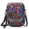 Embroidery Flowers Canvas Crossbody Bag, Women Messenger Bag, Cellphone Pouch Purse - color: Red