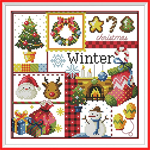 Awesocrafts Cross Stitch Kits, Four Seasons of Winter Easy Patterns Cross Stitching Embroidery Kit Supplies, Stamped or Counted (Winter, Stamped) - color: Winter, size: Stamped