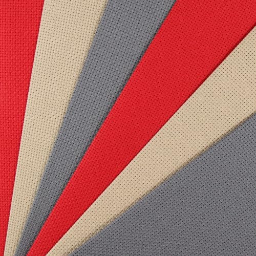KCS 6 pc of 12" x 18"(30cmx45cm) 14CT Counted Cotton Aida Cloth Cross Stitch Fabric (Red+Khaki+Dark Grey) - color: Red+khaki+dark Grey
