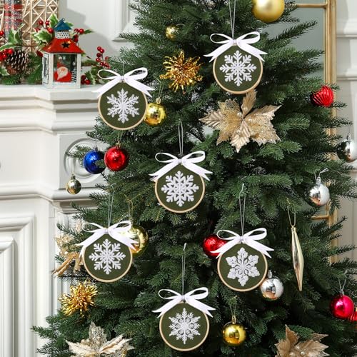 Roowest 6 Sets Christmas Embroidery Kits Snowflake Ornament DIY,Green - color: Green