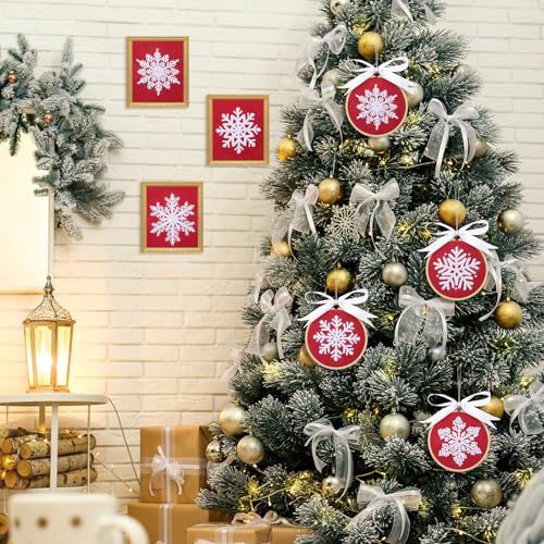 Roowest 6 Sets Christmas Embroidery Kits Snowflake Ornament DIY,Red - color: Red