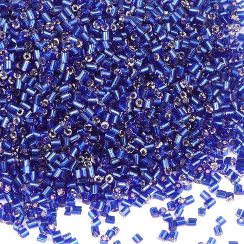 6000pcs Dark Blue Bugle Beads Bulk, Embroidery Tube Short Beads for Jewelry Making, Bracelet,Necklaces Supplies,Craft DIY(3x2mm) - color: Dark blue