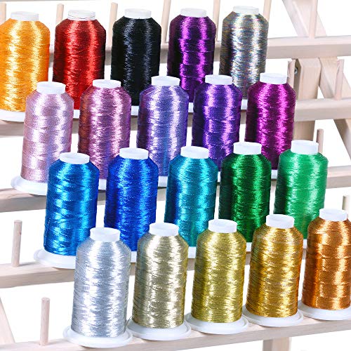 Polyester Metallic Embroidery Thread, 20 Spools, 1,100 Yards Each