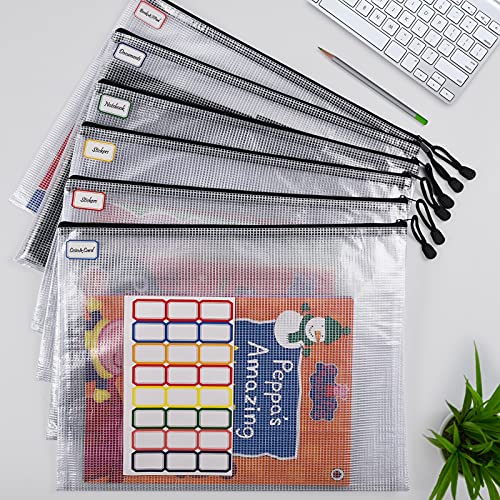 6PCS Mesh Zipper Pouch Bags: B4 Clear Zipper Pouches for Classroom, Black - color: Black, size: B4 (15.35×11.22 inch)