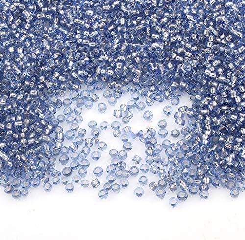 Perlin Glass Seed Beads 2mm 11/0 Round Mini Small Pony Beads 6500pcs for Making Earrings Bracelets Pendants Waist Jewelry DIY Handmade Silver Lined Color Kit (Sapphire Blue) - color: Sapphire Blue