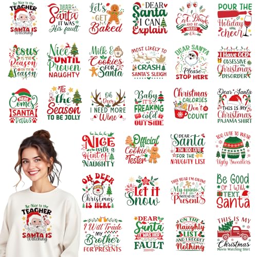 30 Pcs Santa Claus Funny Christmas DTF Transfers Ready to Press - style: Funny Christmas