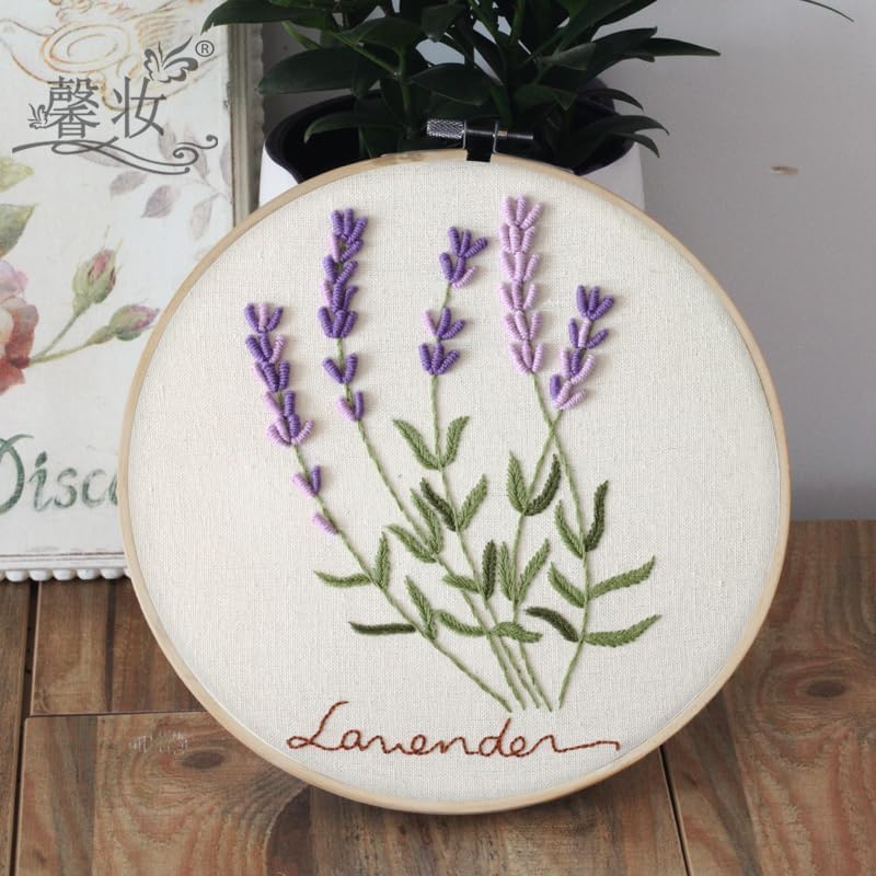 Abillyn Embroidery Starter Kit Lavender Stamped with Printed Pattern Cross Stitch Embroidery Kits (Lavender)