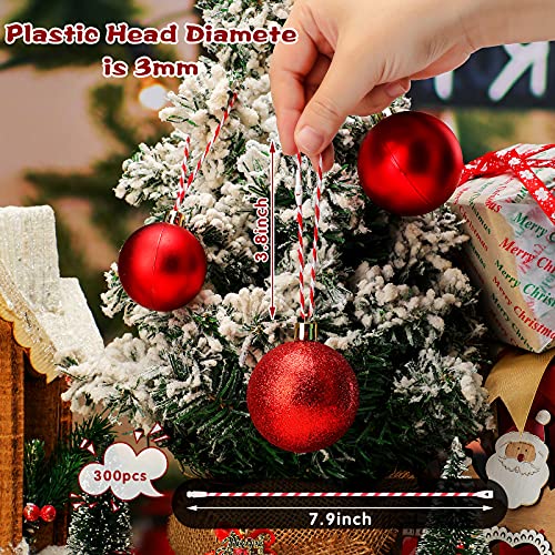 Riakrum 300 Pcs Christmas Ornament Hanger Snap Lock Rope,Red, White