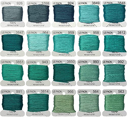 Embroidery Floss bobbins - Cross Stitch Threads - Friendship Bracelets Floss - Crafts Floss - 20 Bobbins Per Pack Embroidery Floss, Aquamarine Gradient - color: 926-563