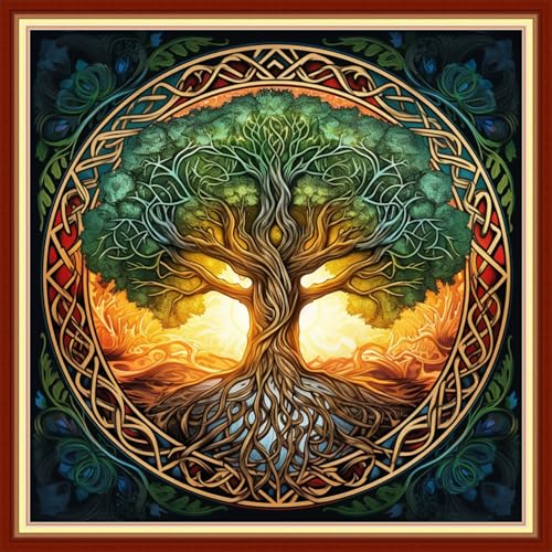 Magxvouy Cross Stitch Kits Stamped Full Range of Embroidery Kits,Cross Stitch Patterns Needlework Kits for Beginners 11CT Printed Kits&Tree of Life 18x18 inch - color: Artcolor15