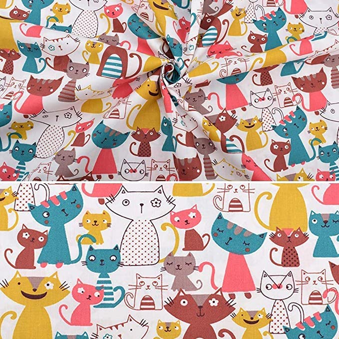 AMORNPHAN Cat and Dog Cartoon Printed 100% Twill Cotton Quilting Bundles Fabric for Patchwork Needlework DIY Handmade Sewing Crafting Precut Face Mask 16x20 Inches (40x50cm.) Set of 8 Pieces (Cat) - color: Cat
