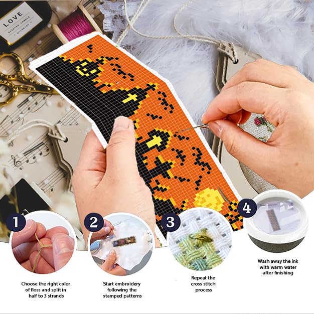INFUNLY Halloween Cross Stitch Bookmarks Kit Evil Pumpkin Handmade Cross Stitch Bookmarks Skeleton Ghost Embroidery Bookmark Trick or Treat DIY Cross Stitch Set with Instruction for Adults Book Lover - style: 6PCS Halloween