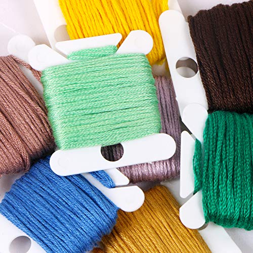 UNIME 240 Pieces Plastic Floss Bobbins with 1 Floss Bobbin Winder for Embroidery Floss Organizer Cross-Stitch Thread String Holder Thread Cards, White