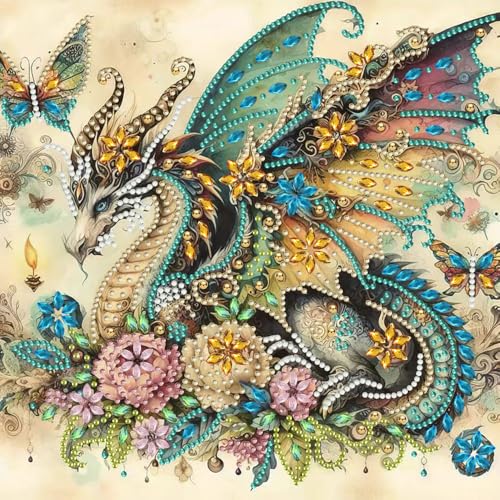 ZQEATRY Dragon Special Shape Diamond Art Kits for Adults,5D Diamond Painting Kits for Beginner,DIY Diamond Crystal Rhinestones Gem Art Kits for Home Wall Decor 11.8 X 11.8inch - color: XJ118