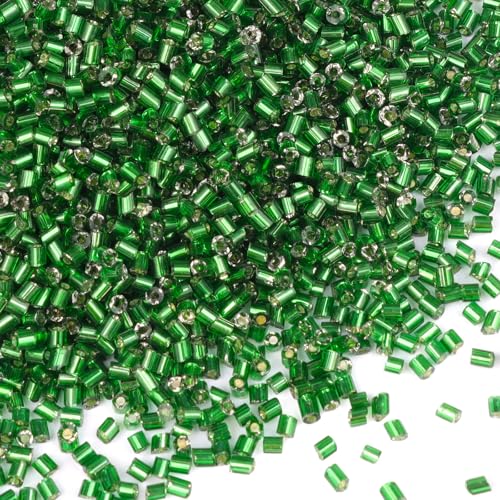 6000pcs Dark Green Bugle Beads Bulk, Embroidery Tube Short Beads for Jewelry Making, Bracelet,Necklaces Supplies,Craft DIY(3x2mm) - color: Dark green