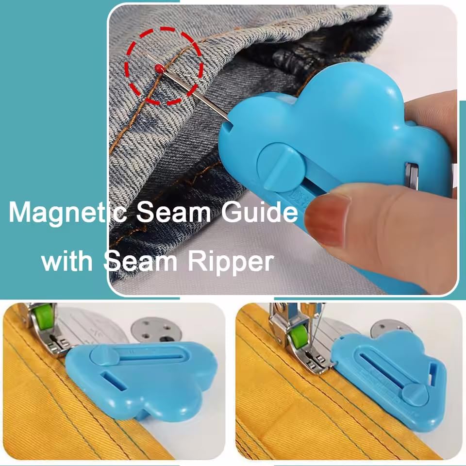 ZhXu Shuo 3Pcs Magnetic Seam Guide for Sewing Machine with Seam Rippers, Multifunctional Hemmer Guide with Scale, Stitch Remover Tool, Universal Sewing Accessories and Quilting Supplies