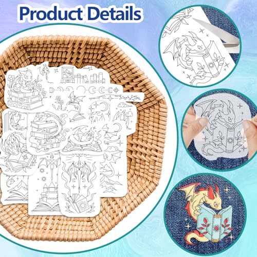 GLOBLELAND 4 Sheets Dragon Books Water Soluble Embroidery Pattern - color: Dragon Book