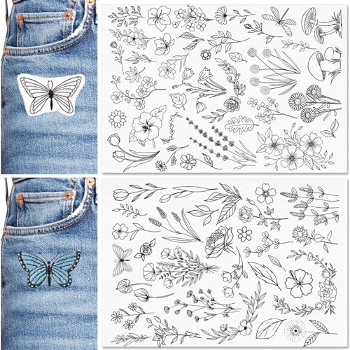 Patemby Embroidery Pattern Water Soluble Embroidery Stabilizers, Stick and Stitch Embroidery Paper Wash Away with Pre-Printed Pattern Designs Stencils Transfers for Hand Sewing Lover Beginner - color: Floral
