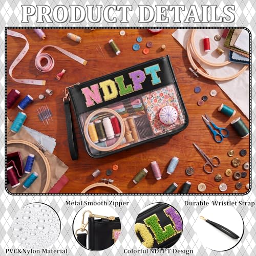 Klyyo Clyro Needlepoint Project Bag Clear Embroidery Sewing Bag Sewing Craft Organizer Storage Chenille Letter Zipper Pouch for Quilting Embroidery Knitting Stitching Cross Stitch Crochet(Black) - color: Black