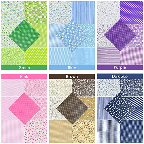 42 Pcs 9.8 x 9.8 Inches Cotton Fabric Sewing Patchwork Squares Quilting Bundles Different Pattern Cloths for Sewing DIY Art Work Supplies Scrapbooking Quilting by Renashed - color: Navy/Blue/Brown/Pink/Purple/Green