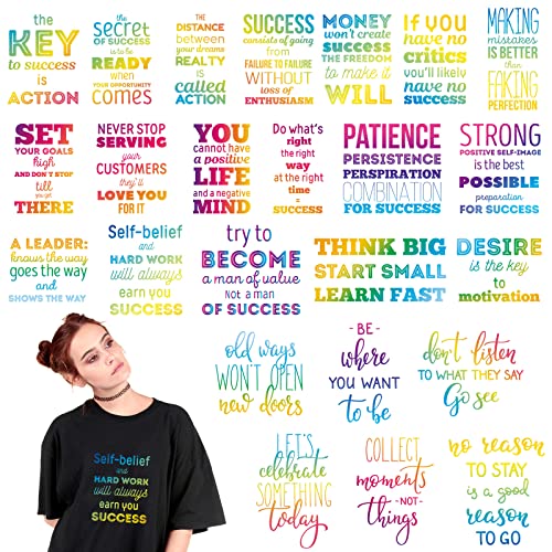 24 Sheets Inspirational Quotes Iron on Transfers for T-Shirts Dtf Transfers Ready to Press Motivational Iron on Decals Heat Patches Positive Phrases HTV Vinyl Stickers for Clothes Bag Hat DIY Craft - style: Letters