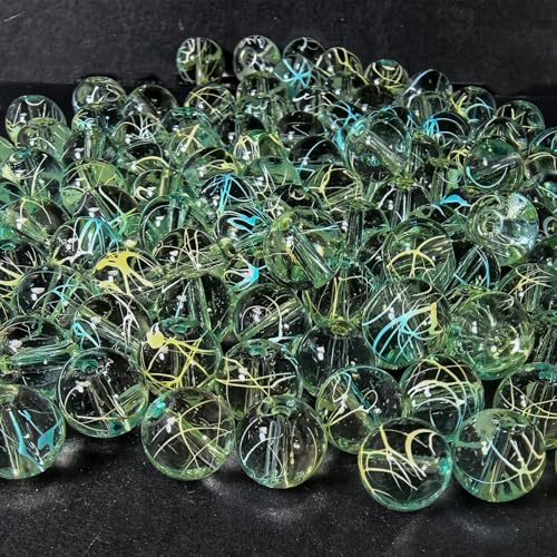 8mm Hand-Drawn Glass Beads Bulk 200pcs Yellow&Sky Blue Round - color: Yellow&Sky 8mm