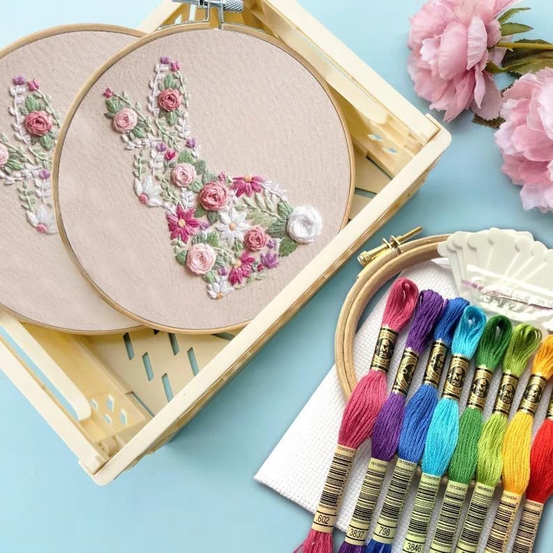 YOUDRN Bunny in Bloom Embroidery Kit for Beginners, Bunny Embroidery - color: Bunny