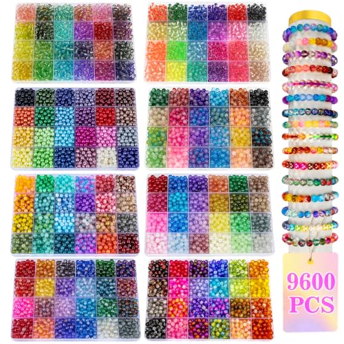 192 Colors 9600pcs 8mm Dream Candy Colorful Series Glass Beads Bracelet Making Kit,8 Box Different Unique Styles Crystal Bead for Making and DIY Crafts - color: 8 Boxes 6mm Round Glass Beads